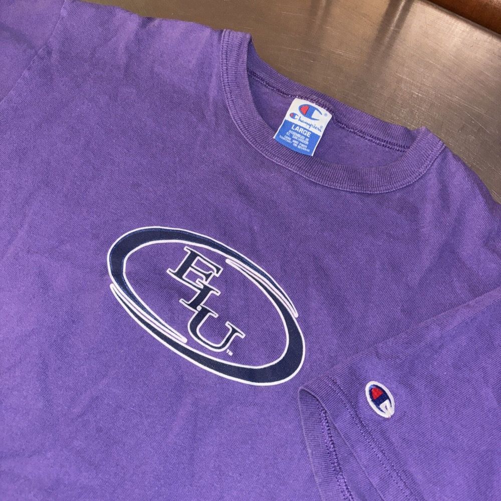 VTG 90s Champion Eastern Illinois University EIU Tee Large Purple Black White